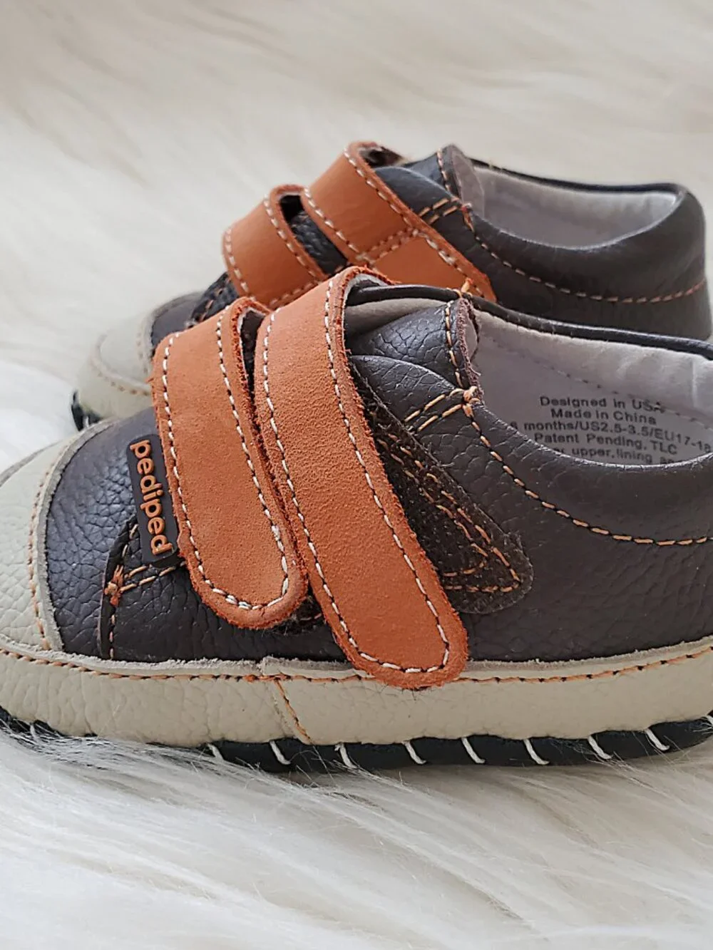 Pediped Brown Infant Leather Soft Sole Velcro Handcrafted Shoes SZ 0-6M